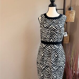 NWT Trina Turk Black and Ivory Zebra Sheath Dress Size 6